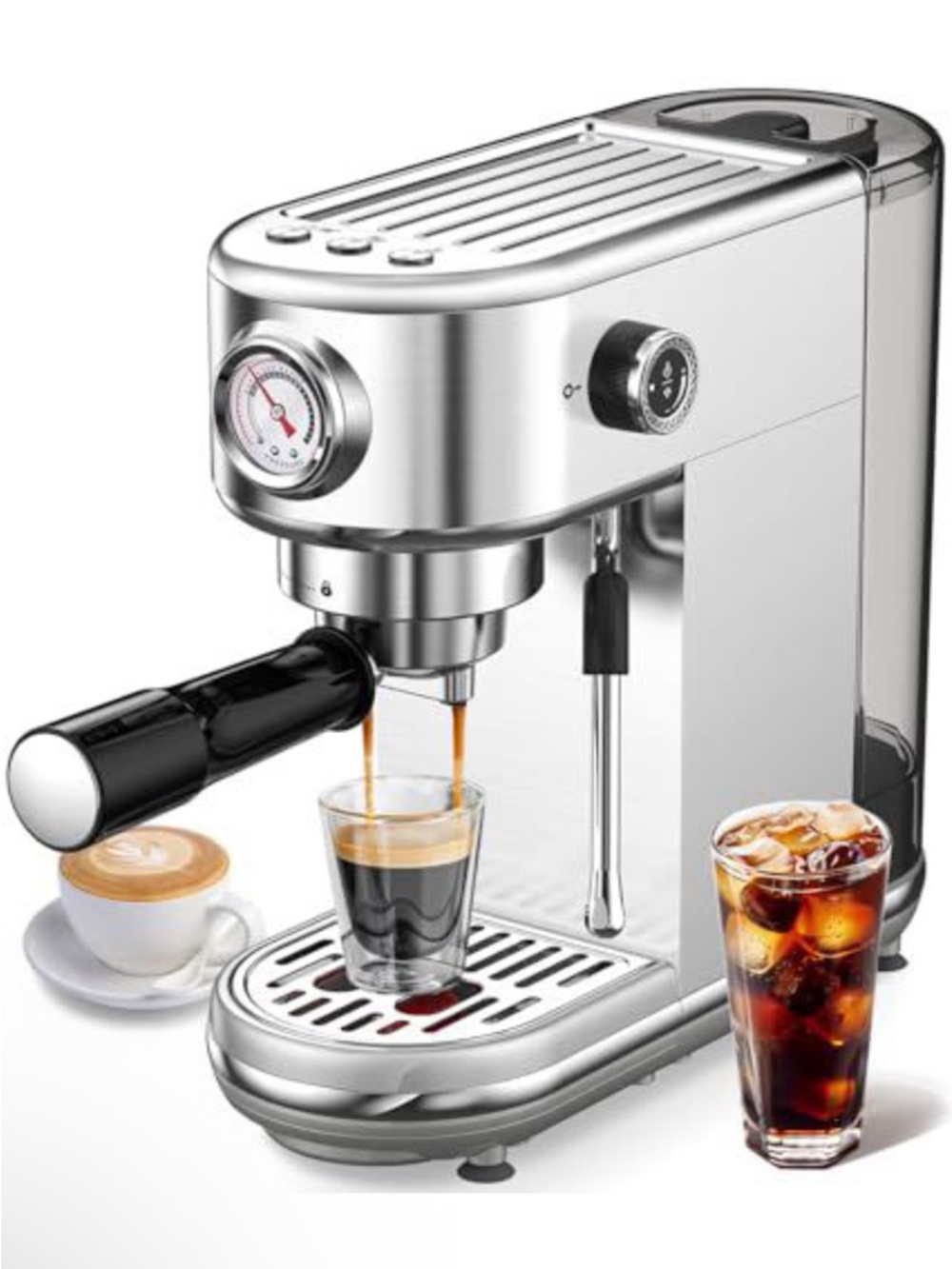 Stainless Steel Espresso Machine with Steam Wand - Silver